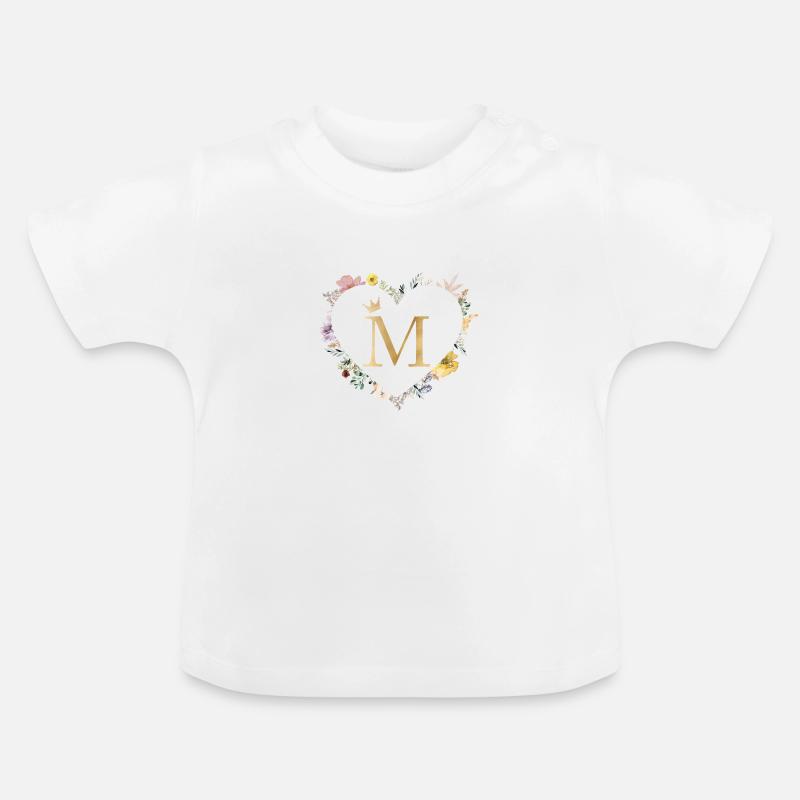Buchstabe M, Monogramm, Herz, personalisierbar - Baby Bio-T-Shirt mit Rundhals - Weiß