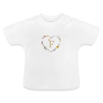Lettre F, Monogramme, Coeur, Personnalisable - T-shirt bio col rond Bébé - blanc - Devant