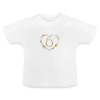 Lettre O, monogramme, coeur, personnalisable - T-shirt bio col rond Bébé - blanc - Devant