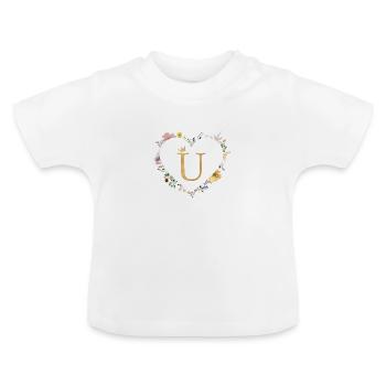 Lettre U, monogramme, coeur, personnalisable - T-shirt bio col rond Bébé - blanc - Devant