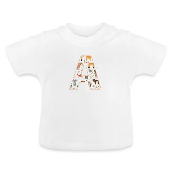Lettre A, Monogramme, Imprimé Animal - T-shirt bio col rond Bébé - blanc - Devant