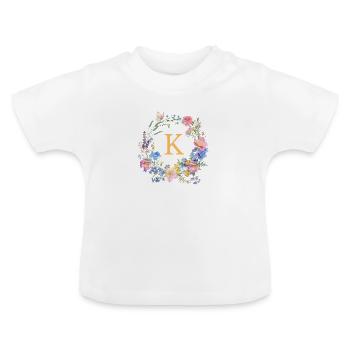 K Monogram Floral, Floral Wreath, Personalizable - Baby Organic T-Shirt with Round Neck - white - Front