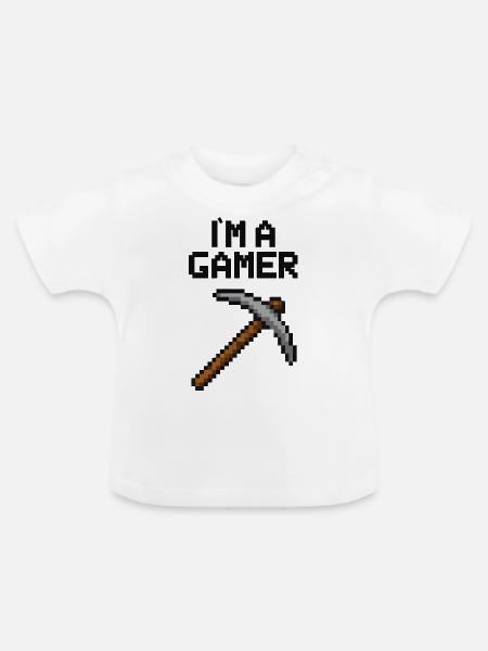 spitzhacke pixel gamer - Baby Bio-T-Shirt mit Rundhals - Weiß