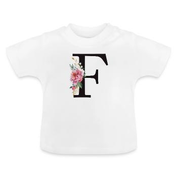 Personalisierbar Monogramm F Floral Rosa Weiß - Baby Bio-T-Shirt mit Rundhals - Weiß - Vorne
