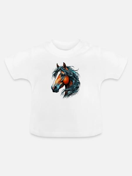Pferd - Baby Bio-T-Shirt mit Rundhals - Weiß
