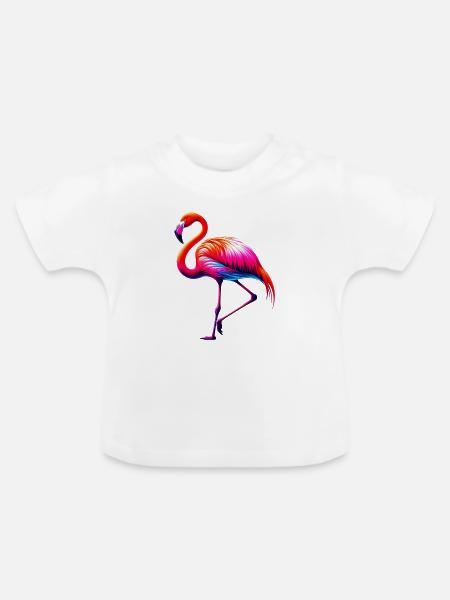Flamingo - Baby Bio-T-Shirt mit Rundhals - Weiß