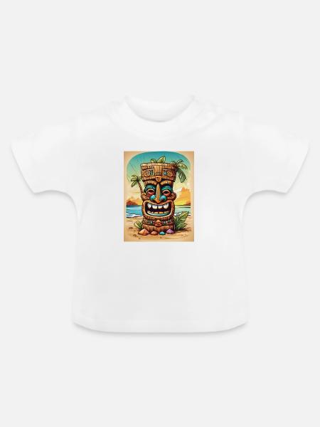Tiki Statue cartoon - Baby Bio-T-Shirt mit Rundhals - Weiß