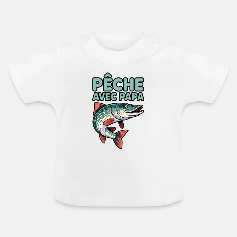 Poisson peche avec papa - T-shirt bio col rond Bébé - blanc