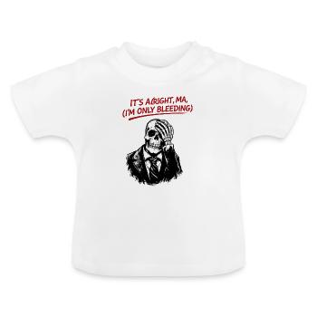 Skeleton in suit with red text - Baby Organic T-Shirt with Round Neck - white - Front