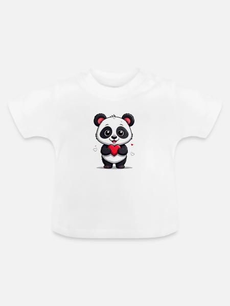 Panda mit Herz - Baby Bio-T-Shirt mit Rundhals - Weiß