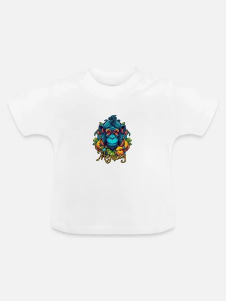 Neon-Tropenaffe Kopf - Baby Bio-T-Shirt mit Rundhals - Weiß
