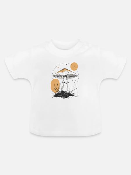 Mondschein Waldpilz Silhouette - Baby Bio-T-Shirt mit Rundhals - Weiß