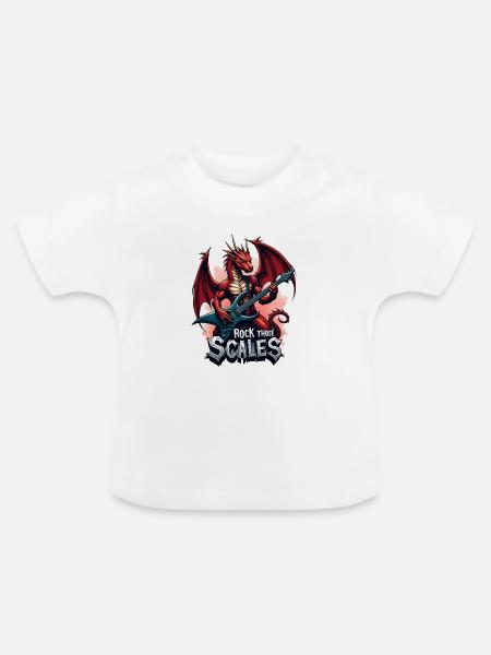 Drache mit Rockgitarre - Baby Bio-T-Shirt mit Rundhals - Weiß