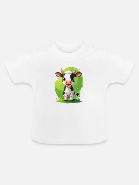 Niedliche Kuh - Baby Bio-T-Shirt mit Rundhals - Weiß