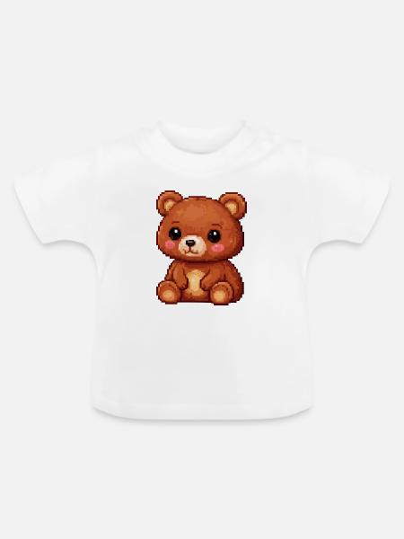 Teddybär Pixel Comic - Baby Bio-T-Shirt mit Rundhals - Weiß
