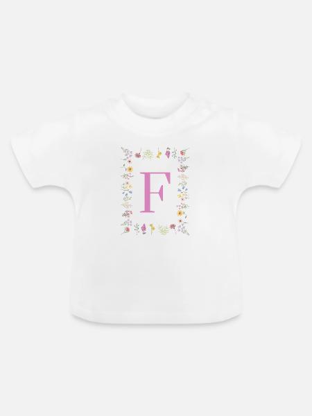 Florale Initialen "F", Buchstaben Monogramm  - Baby Bio-T-Shirt mit Rundhals - Weiß
