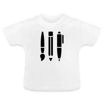 Pinceau, crayon et stylo - Symbole artistique - T-shirt bio col rond Bébé - blanc - Devant