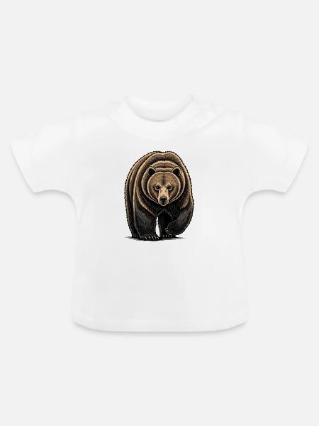 Bear Watcher Linienillustration - Baby Bio-T-Shirt mit Rundhals - Weiß