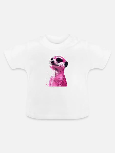 rosa Erdmännchen - Baby Bio-T-Shirt mit Rundhals - Weiß
