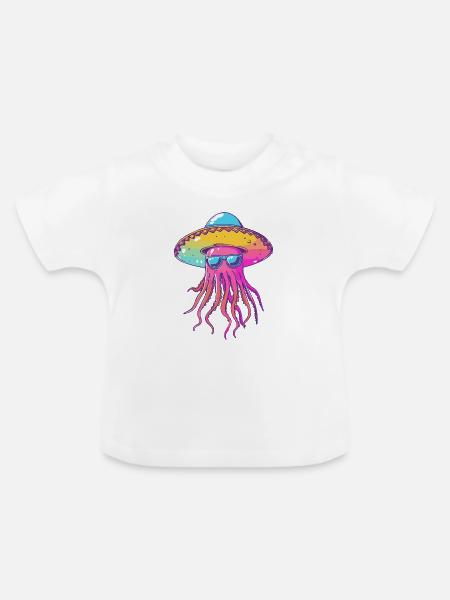 Qualle Lustig Sombrero - Baby Bio-T-Shirt mit Rundhals - Weiß