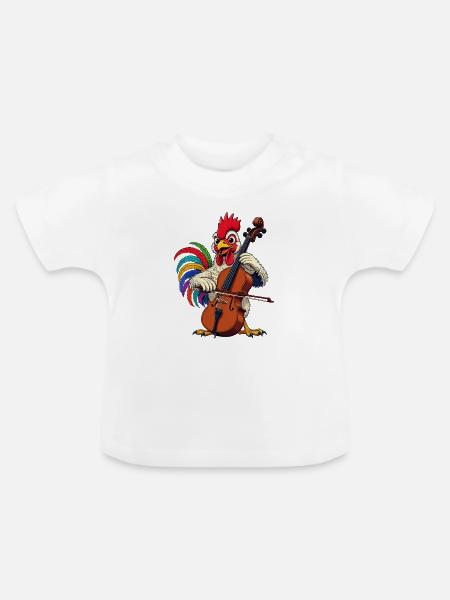 Hahn spielt Cello - Baby Bio-T-Shirt mit Rundhals - Weiß