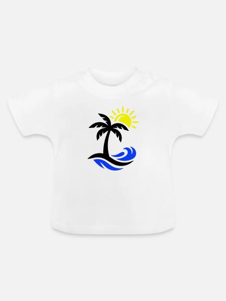 Palme Strand Ozean - Baby Bio-T-Shirt mit Rundhals - Weiß
