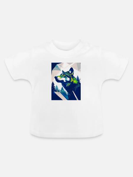 Neongeometrischer Wolf in Wäldern - Baby Bio-T-Shirt mit Rundhals - Weiß
