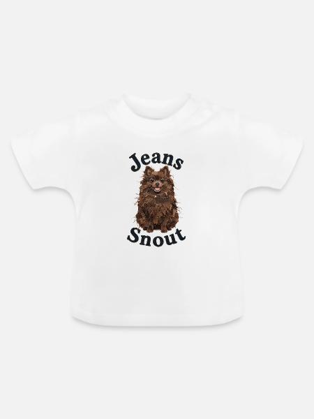 Brauner Spitz im Jeansflicken-Stil - Baby Bio-T-Shirt mit Rundhals - Weiß