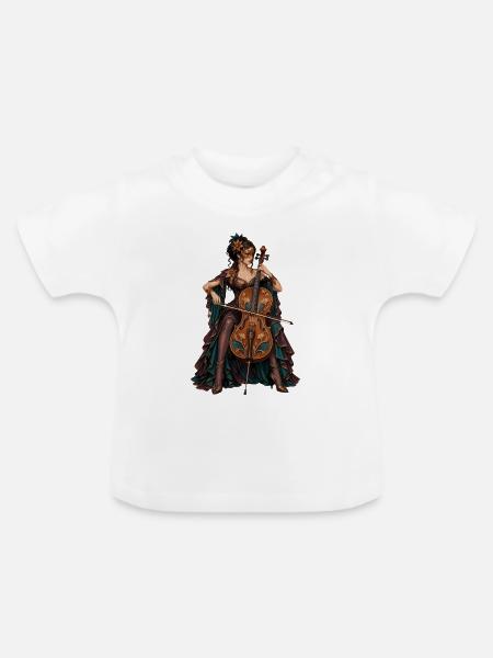 Cello Diva im ArtNouveau Gewand - Baby Bio-T-Shirt mit Rundhals - Weiß