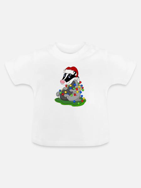 Weihnachtsdachs mit Lichterketten - Baby Bio-T-Shirt mit Rundhals - Weiß