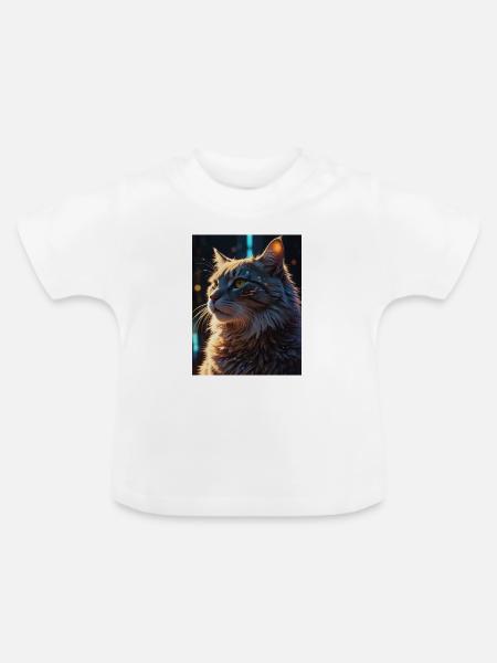 Sternenpfote: Neon-Katze im Licht - Baby Bio-T-Shirt mit Rundhals - Weiß