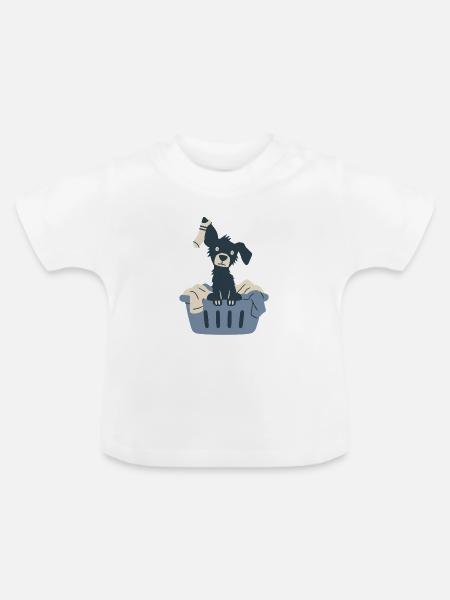 Süßer Hund im Wäschekorb - Baby Bio-T-Shirt mit Rundhals - Weiß