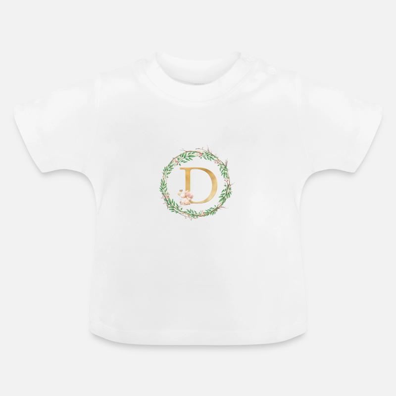 Monogramme D personnalisable - T-shirt bio col rond Bébé - blanc