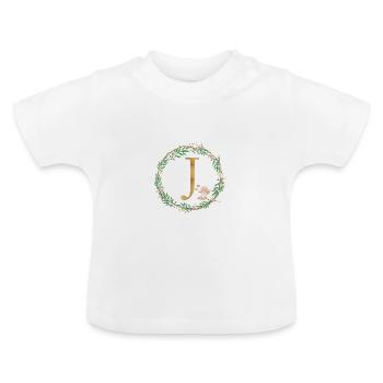Customizable Monogram J - Baby Organic T-Shirt with Round Neck - white - Front