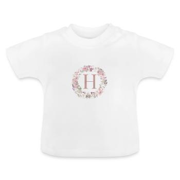 Customizable Monogram H Wreath - Baby Organic T-Shirt with Round Neck - white - Front