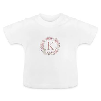 Customizable Monogram K Wreath - Baby Organic T-Shirt with Round Neck - white - Front