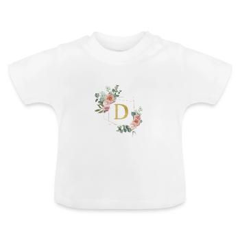 Personalisierbar Monogramm D Floral - Baby Bio-T-Shirt mit Rundhals - Weiß - Vorne