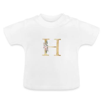 H Personalisierbar Monogramm Floral - Baby Bio-T-Shirt mit Rundhals - Weiß - Vorne