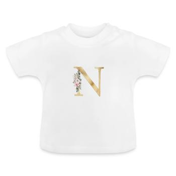 N Monogramme Floral personnalisable - T-shirt bio col rond Bébé - blanc - Devant