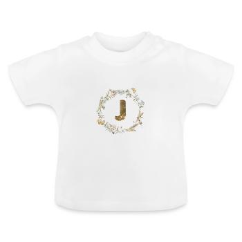 j Monogram Glitter Boho Wreath - Baby Organic T-Shirt with Round Neck - white - Front