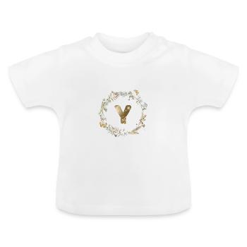 Y Monogram Glitter Boho Wreath - Baby Organic T-Shirt with Round Neck - white - Front