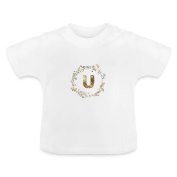 U Monogram Glitter Boho Wreath - Baby Organic T-Shirt with Round Neck - white - Front