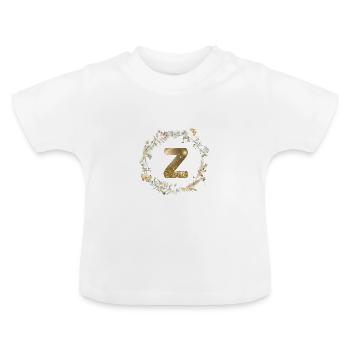 Z Monogram Glitter Boho Wreath - Baby Organic T-Shirt with Round Neck - white - Front