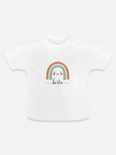 Berta! Regenbogen, personalisierbar - Baby Bio-T-Shirt mit Rundhals - Weiß