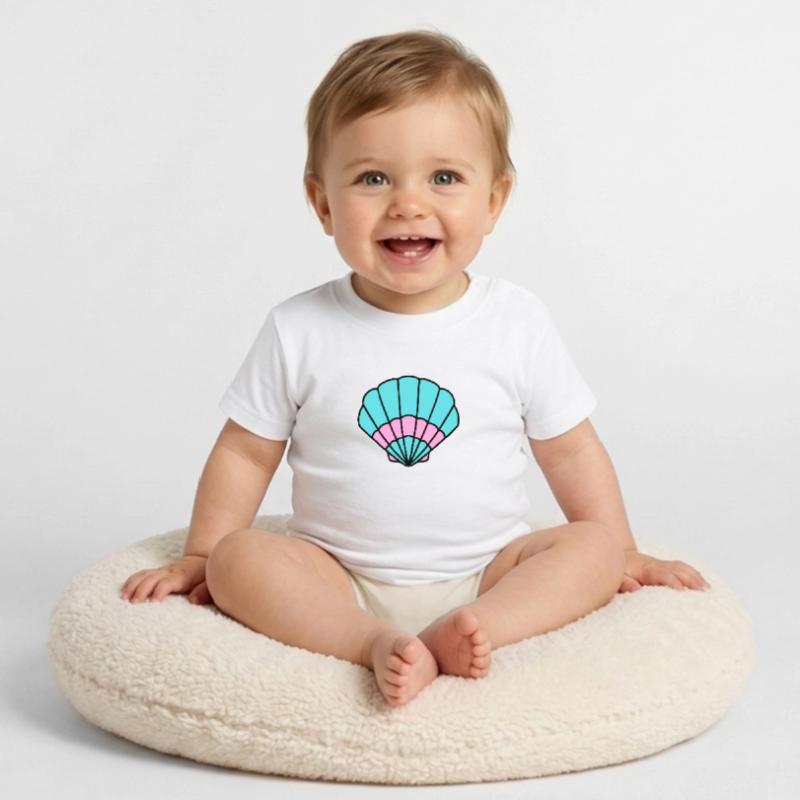 Shell turquoise pink - maritim Comic-Design Baby Organic T-Shirt with Round Neck