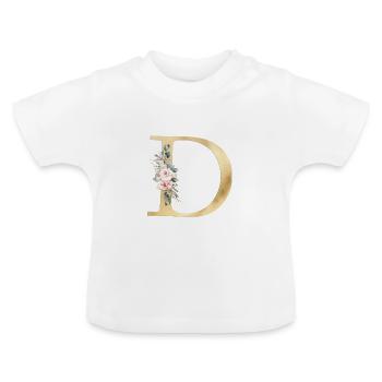 D Monogramme Floral personnalisable - T-shirt bio col rond Bébé - blanc - Devant