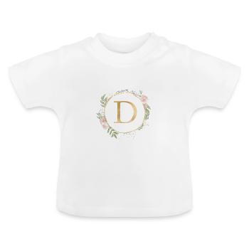 Personalisierbar Monogramm D Floral - Baby Bio-T-Shirt mit Rundhals - Weiß - Vorne