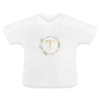 Monogramme T Floral personnalisable - T-shirt bio col rond Bébé - blanc - Devant