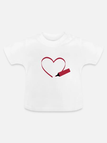 Textmarker, i love - Baby Bio-T-Shirt mit Rundhals - Weiß
