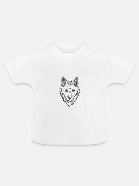 Fuchs Kopf Schwarz - Baby Bio-T-Shirt mit Rundhals - Weiß